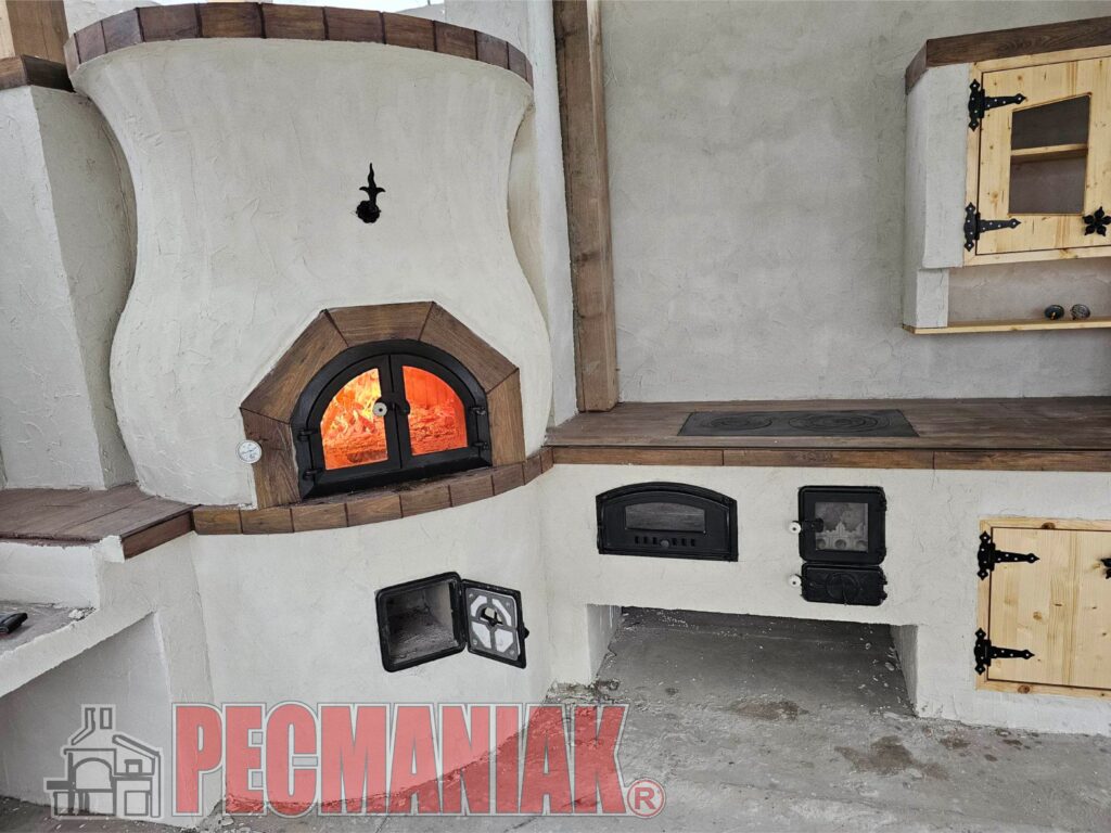 Záhradná kuchyňa s chlebovou pecou, grilom, vbudovaným sporákom s rurou