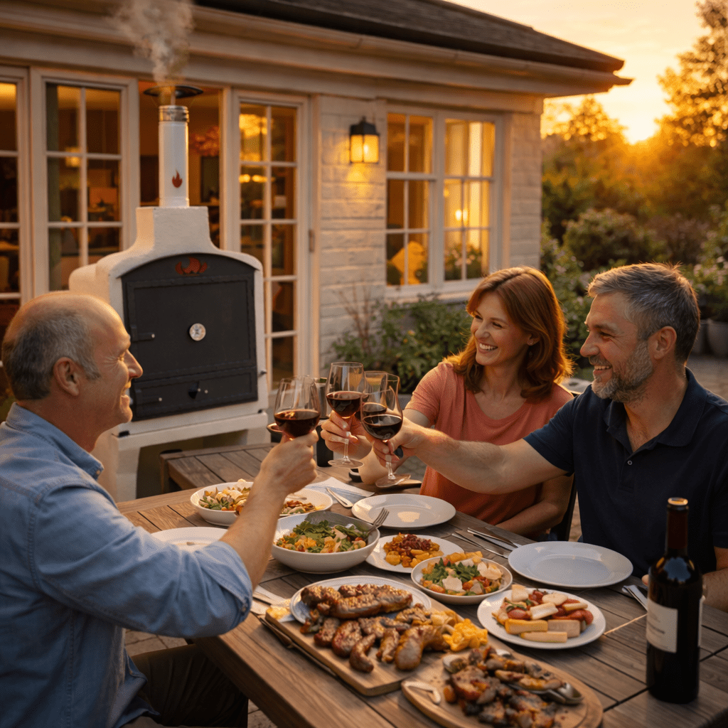 Mobilná záhradná pec Tynker Kima v záhrade použitie